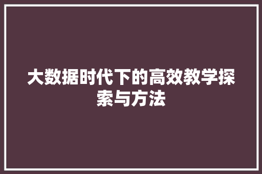 大数据时代下的高效教学探索与方法