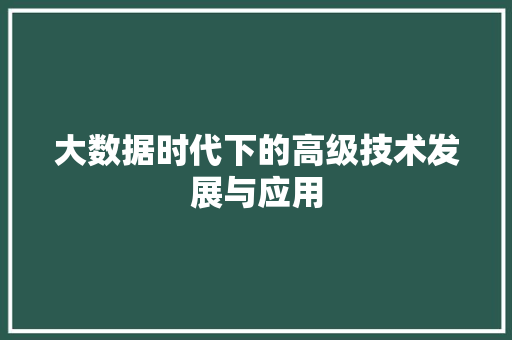 大数据时代下的高级技术发展与应用
