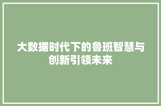 大数据时代下的鲁班智慧与创新引领未来