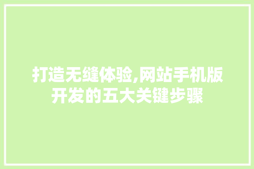 打造无缝体验,网站手机版开发的五大关键步骤