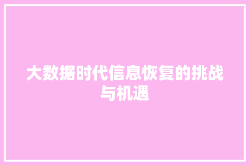 大数据时代信息恢复的挑战与机遇