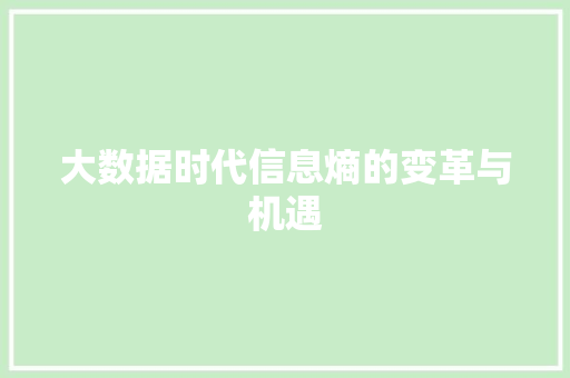 大数据时代信息熵的变革与机遇