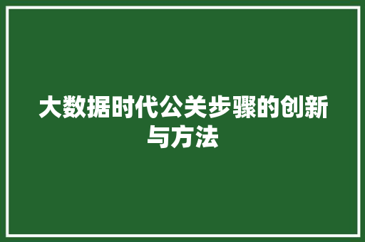 大数据时代公关步骤的创新与方法