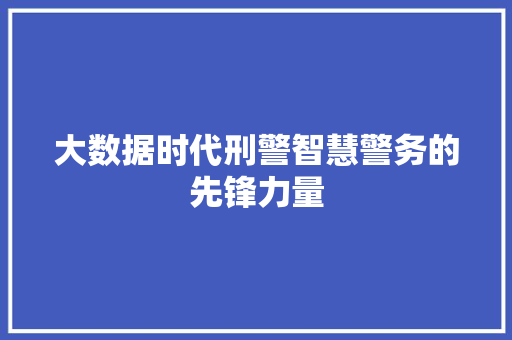 大数据时代刑警智慧警务的先锋力量