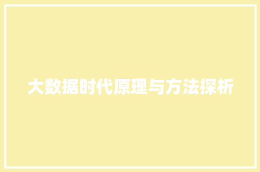 大数据时代原理与方法探析