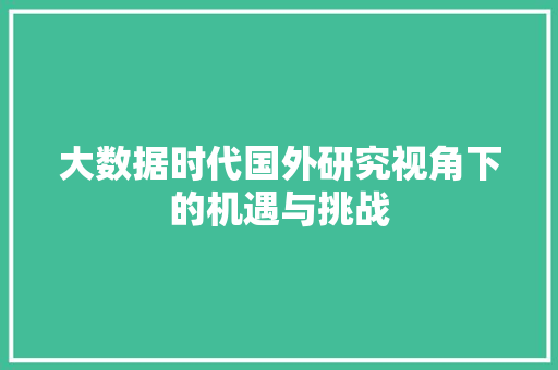 大数据时代国外研究视角下的机遇与挑战