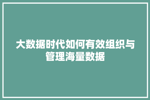 大数据时代如何有效组织与管理海量数据