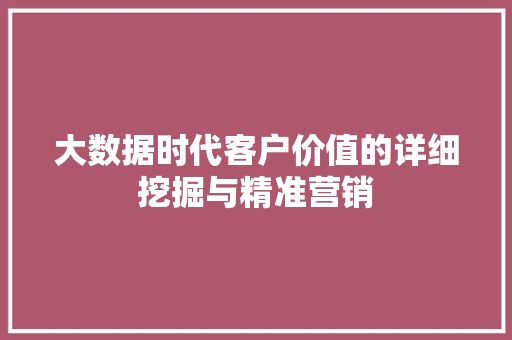 大数据时代客户价值的详细挖掘与精准营销 大数据时代客户价值的详细挖掘与精准营销