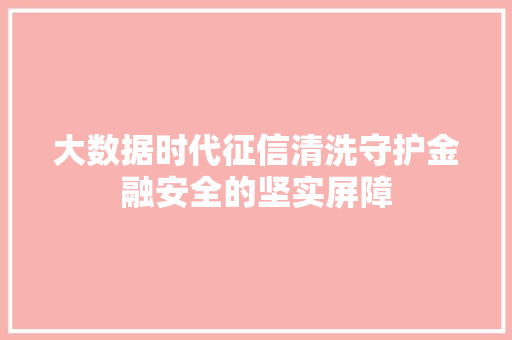大数据时代征信清洗守护金融安全的坚实屏障