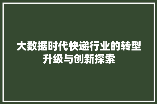 大数据时代快递行业的转型升级与创新探索 大数据时代快递行业的转型升级与创新探索