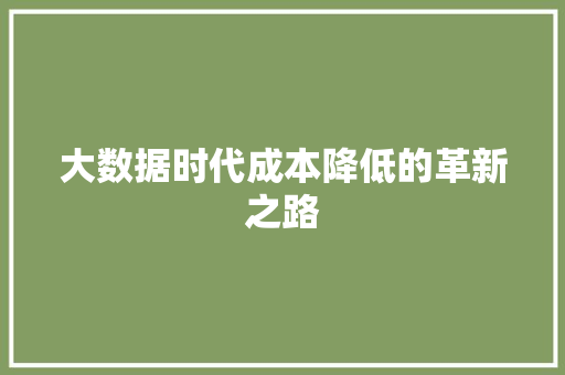 大数据时代成本降低的革新之路 大数据时代成本降低的革新之路