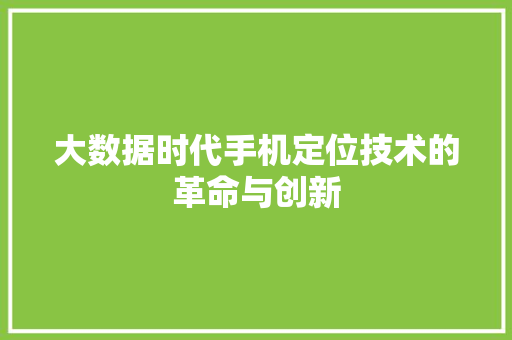 大数据时代手机定位技术的革命与创新