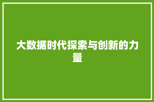 大数据时代探索与创新的力量