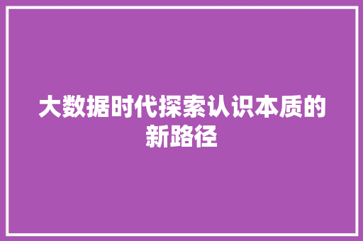 大数据时代探索认识本质的新路径