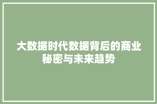 大数据时代数据背后的商业秘密与未来趋势