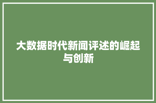 大数据时代新闻评述的崛起与创新
