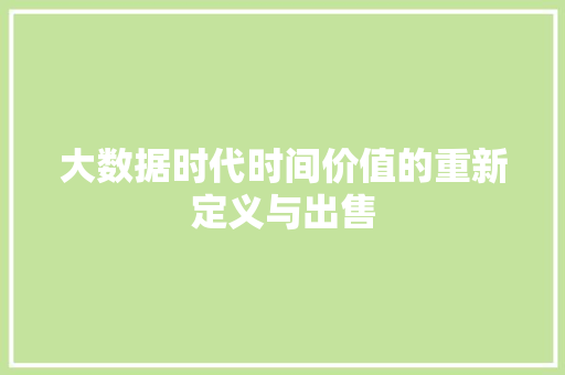 大数据时代时间价值的重新定义与出售
