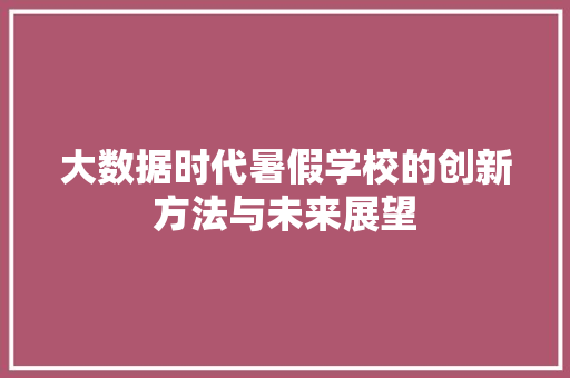 大数据时代暑假学校的创新方法与未来展望