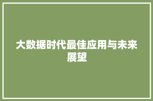 大数据时代最佳应用与未来展望