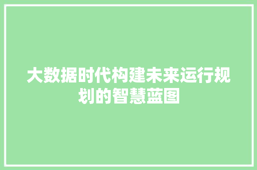 大数据时代构建未来运行规划的智慧蓝图
