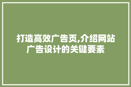 打造高效广告页,介绍网站广告设计的关键要素