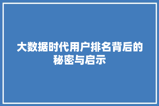 大数据时代用户排名背后的秘密与启示