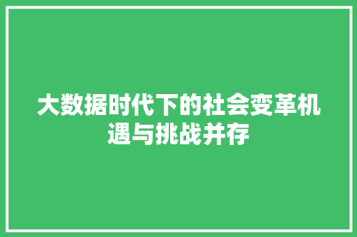 大数据时代下的社会变革机遇与挑战并存