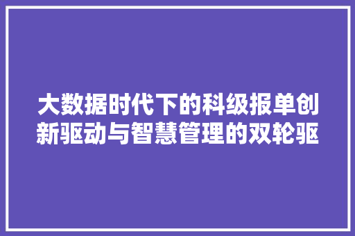 大数据时代下的科级报单创新驱动与智慧管理的双轮驱动