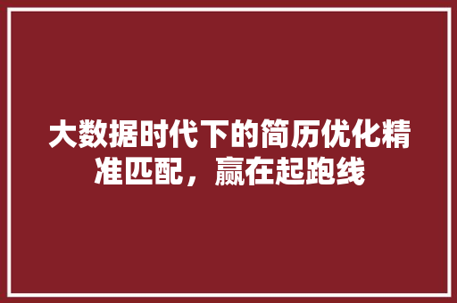 大数据时代下的简历优化精准匹配，赢在起跑线