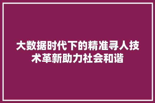 大数据时代下的精准寻人技术革新助力社会和谐