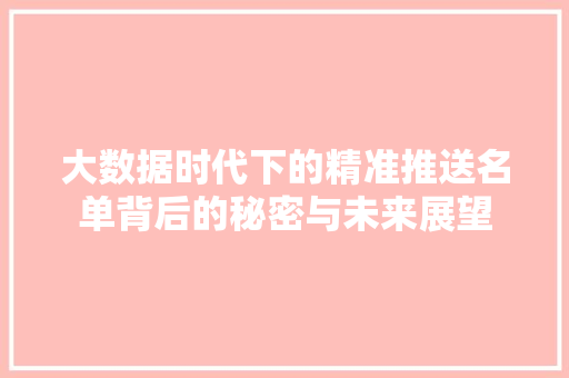 大数据时代下的精准推送名单背后的秘密与未来展望