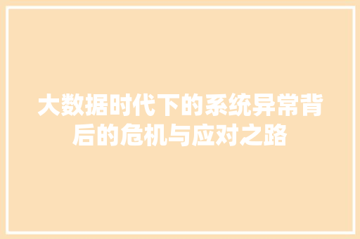 大数据时代下的系统异常背后的危机与应对之路