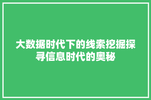 大数据时代下的线索挖掘探寻信息时代的奥秘