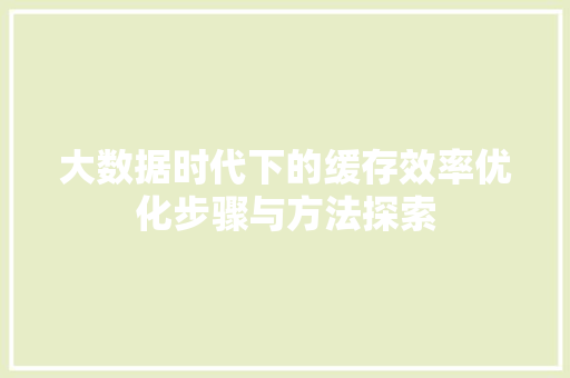 大数据时代下的缓存效率优化步骤与方法探索