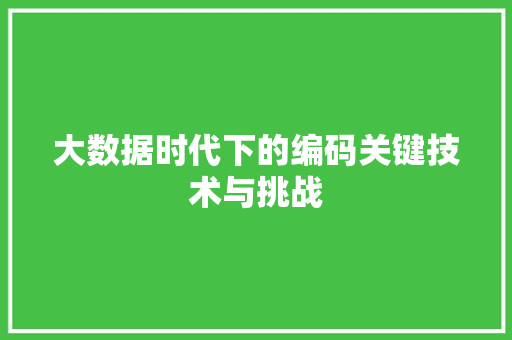 大数据时代下的编码关键技术与挑战