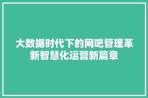 大数据时代下的网吧管理革新智慧化运营新篇章