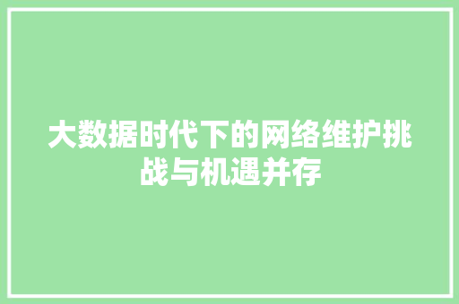 大数据时代下的网络维护挑战与机遇并存