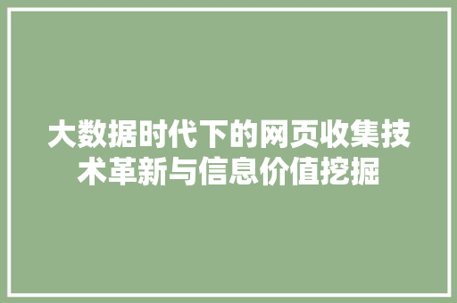 大数据时代下的网页收集技术革新与信息价值挖掘