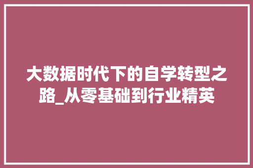 大数据时代下的自学转型之路_从零基础到行业精英