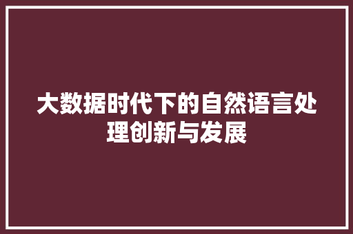 大数据时代下的自然语言处理创新与发展
