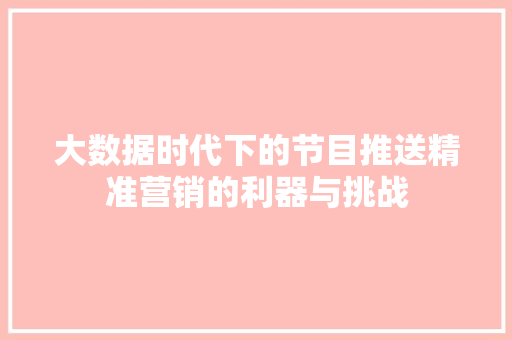 大数据时代下的节目推送精准营销的利器与挑战 友链在线