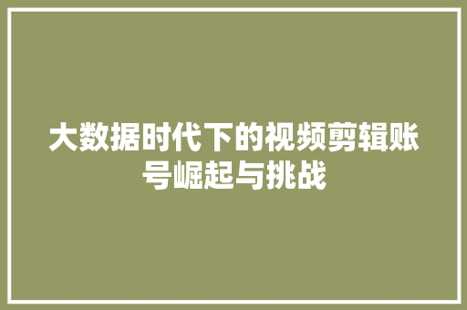 大数据时代下的视频剪辑账号崛起与挑战