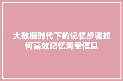 大数据时代下的记忆步骤如何高效记忆海量信息 SEO教程