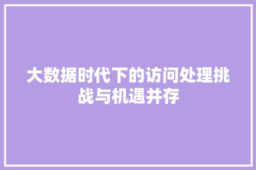 大数据时代下的访问处理挑战与机遇并存