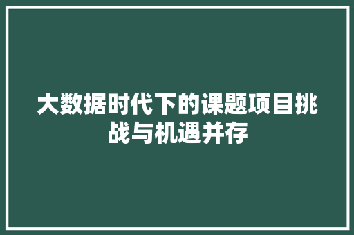 大数据时代下的课题项目挑战与机遇并存