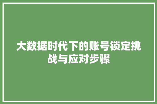 大数据时代下的账号锁定挑战与应对步骤