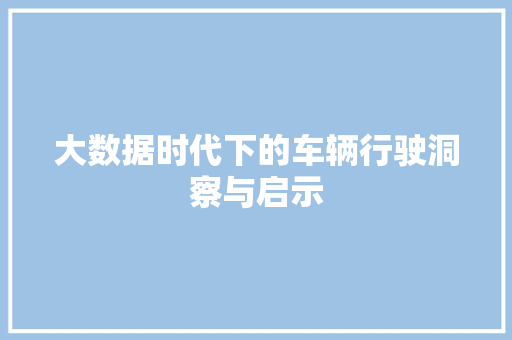 大数据时代下的车辆行驶洞察与启示