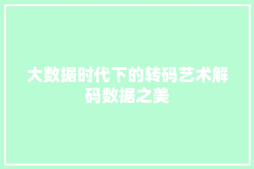 大数据时代下的转码艺术解码数据之美