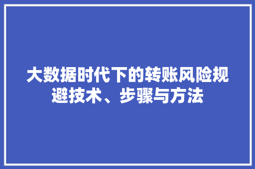 大数据时代下的转账风险规避技术、步骤与方法