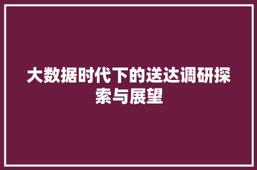 大数据时代下的送达调研探索与展望